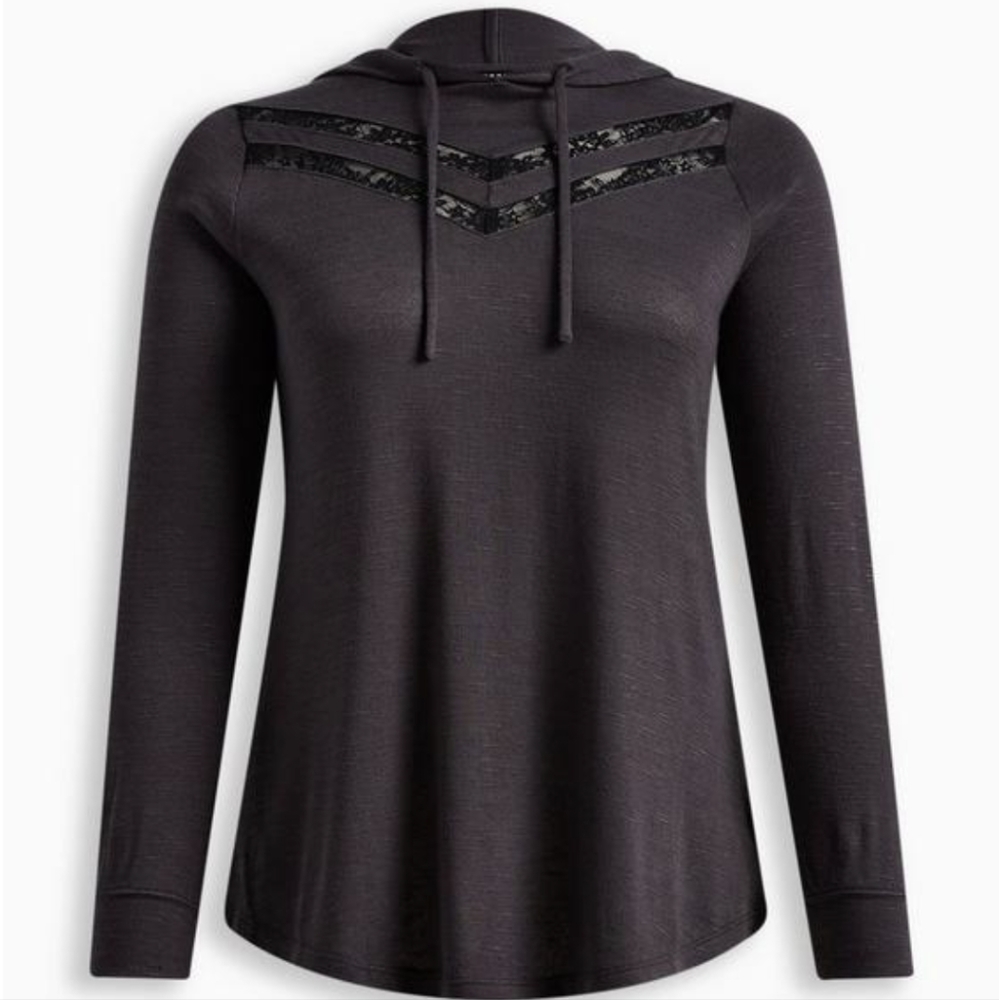 Torrid Plus Size Super Soft Plush Lace Inset Hoodie Top - Size 0 - Picture 1 of 9